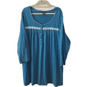 Earth Angels Nightgown Women XXL Blue Green Knee Length Long Sleeve Cotton Blend